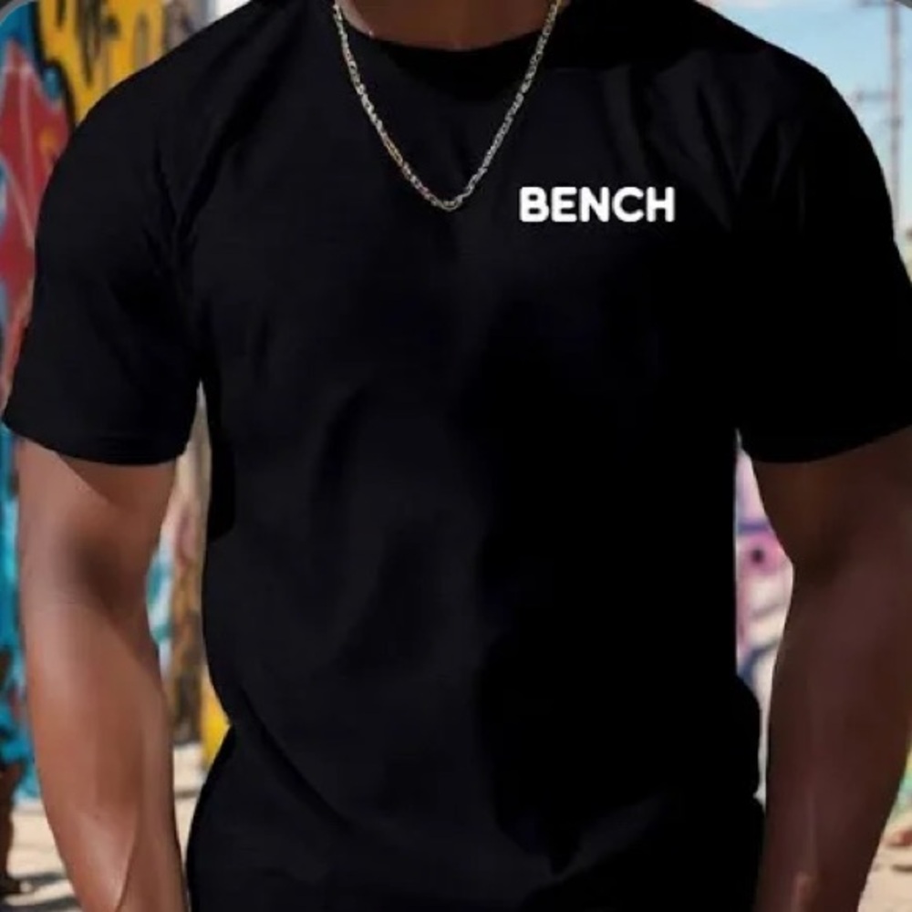 Bench Black Cotton Graphic T-Shirt White Side Chest Logo Unisex Medium